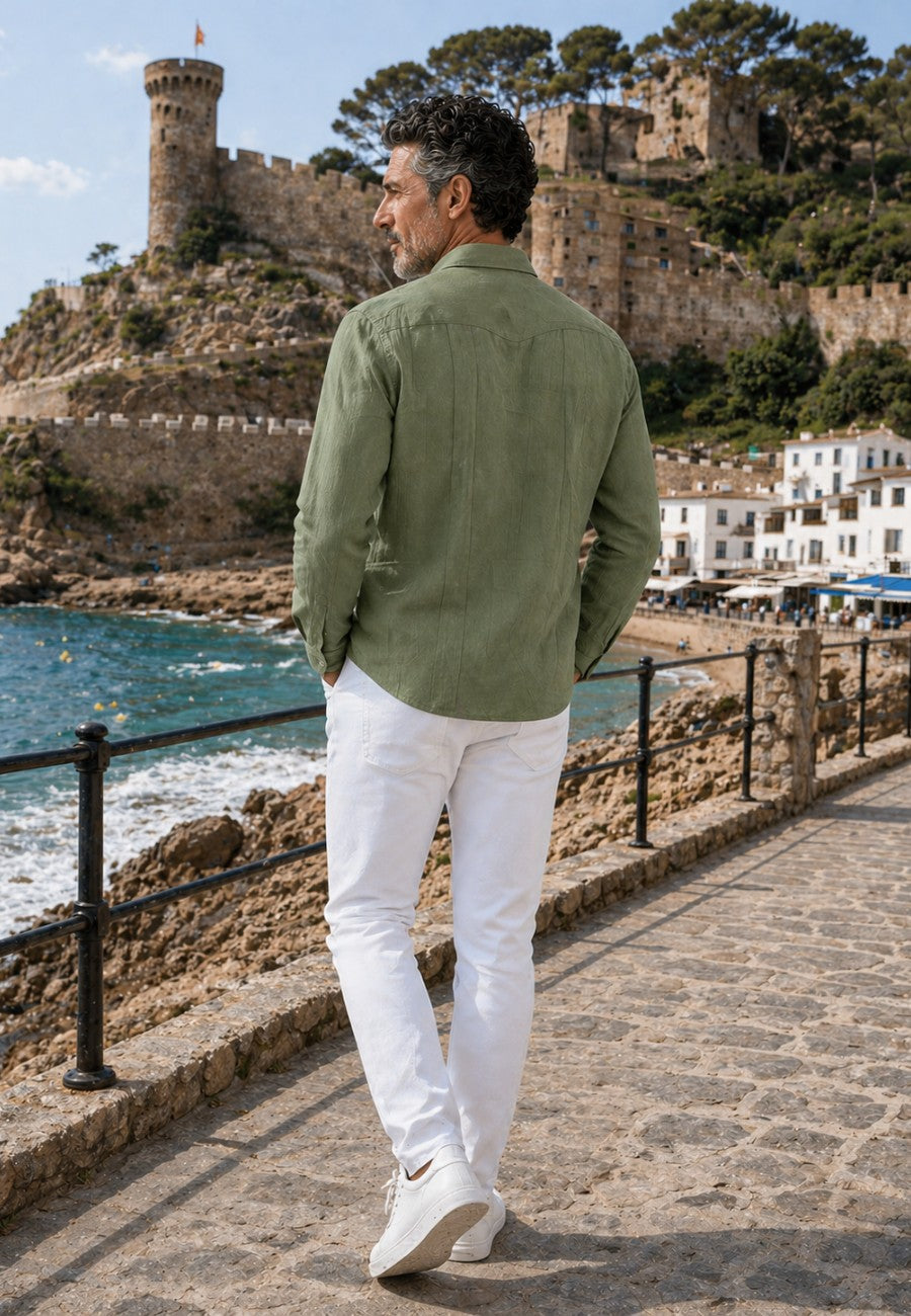 Camisa guayabera de sastrería en lino color kaki - hasta la talla 6XL