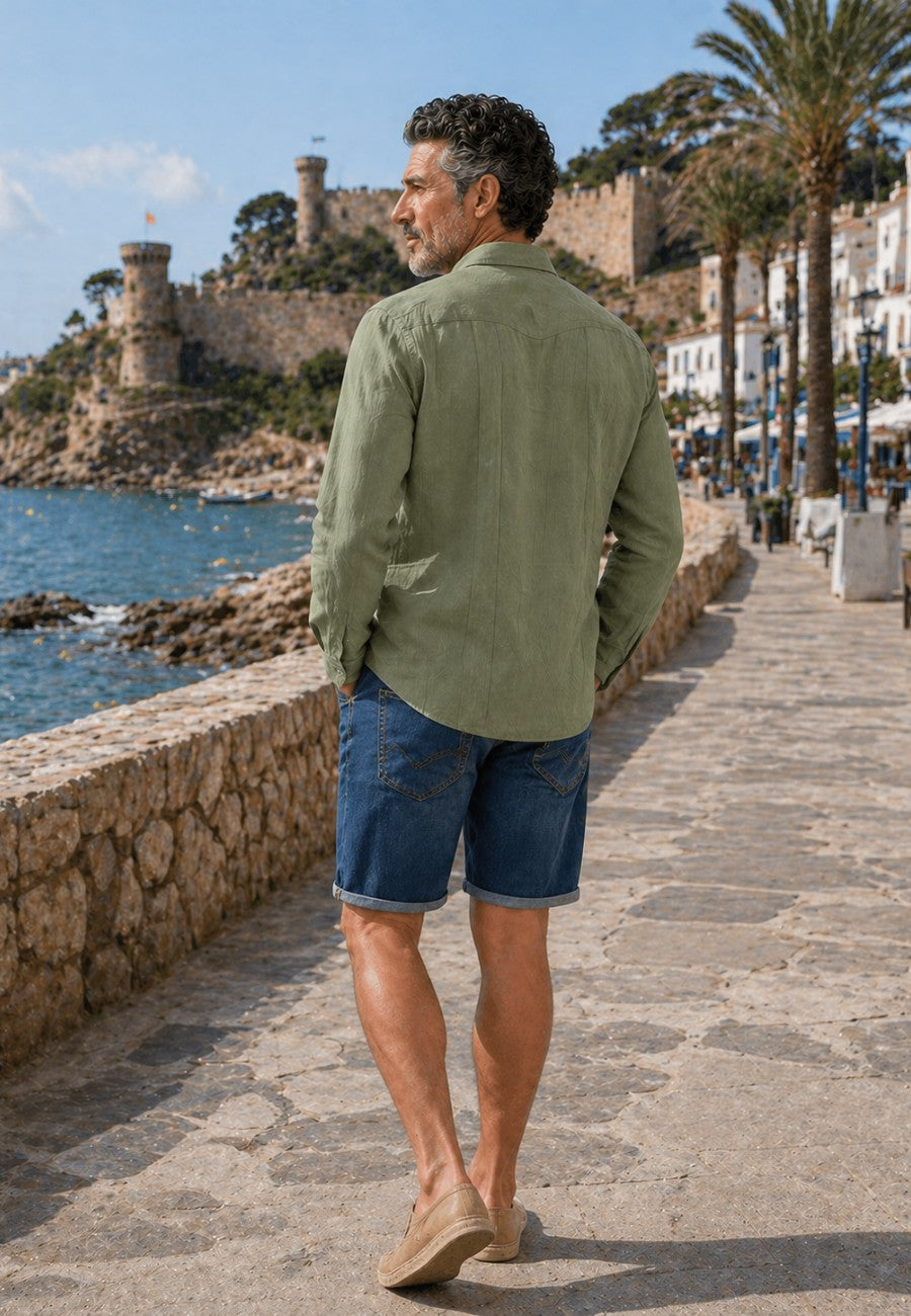 Camisa guayabera de sastrería en lino color kaki - hasta la talla 6XL