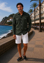 Camisa guayabera de sastrería en lino color verde marengo - hasta la talla 3XL