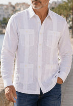 Camisa guayabera de sastrería en lino blanco - hasta la talla 4XL