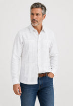 Camisa guayabera de sastrería en lino blanco - hasta la talla 4XL