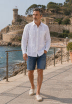 Camisa guayabera de sastrería en lino blanco - hasta la talla 4XL