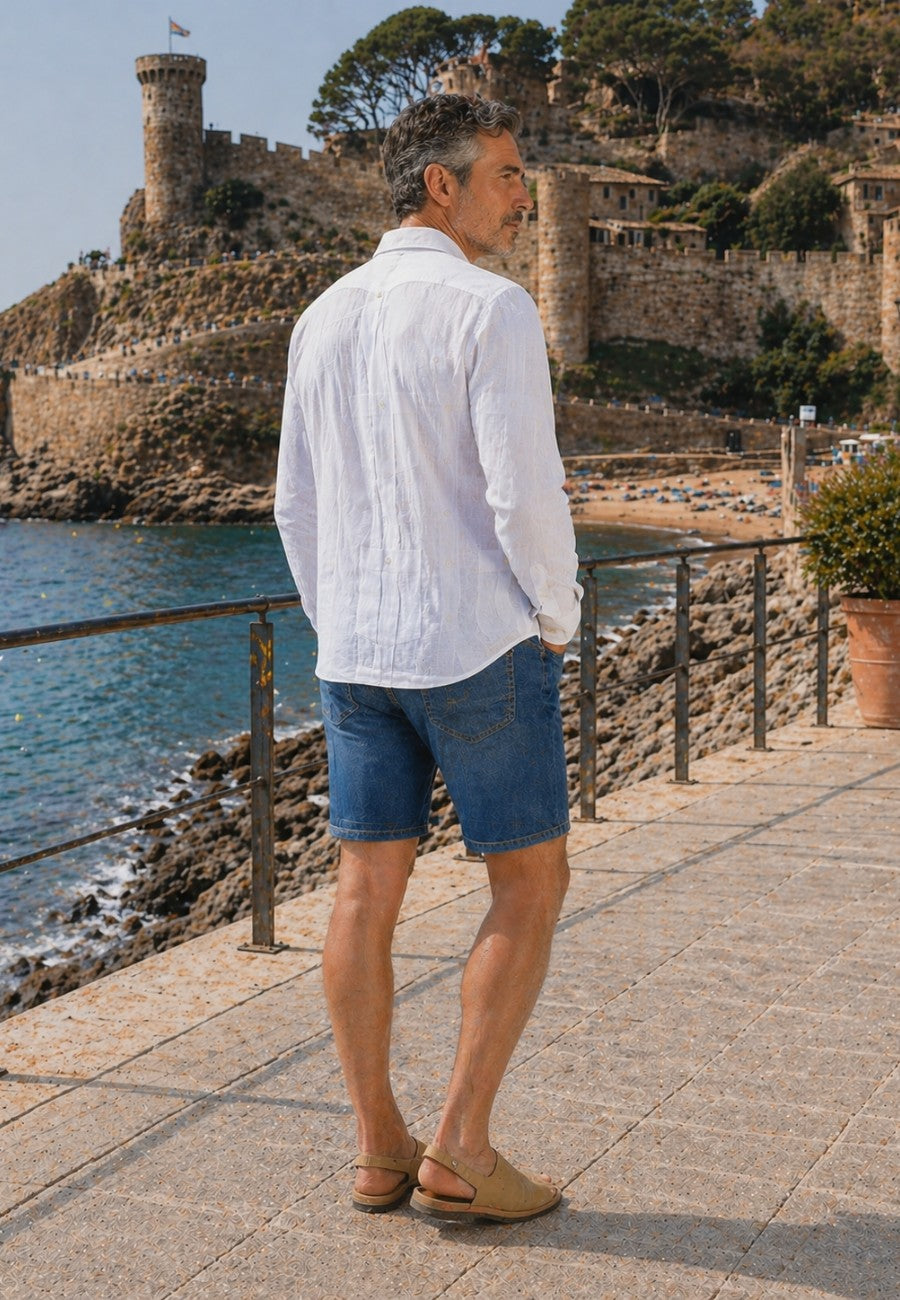 Camisa guayabera de sastrería en lino blanco - hasta la talla 4XL