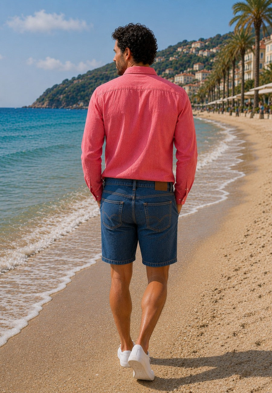 Camisa guayabera de sastrería en lino color sandia - tallas hasta la 6XL