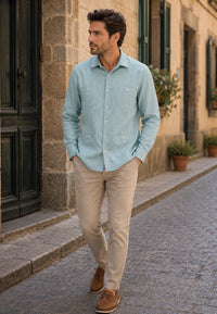 Camisa guayabera de sastrería en lino color gris azulado - hasta la talla 4XL