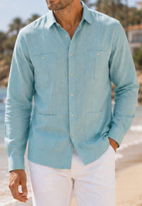 Camisa guayabera de sastrería en lino color gris azulado - hasta la talla 4XL