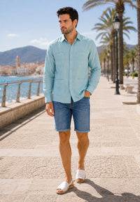 Camisa guayabera de sastrería en lino color gris azulado - hasta la talla 4XL