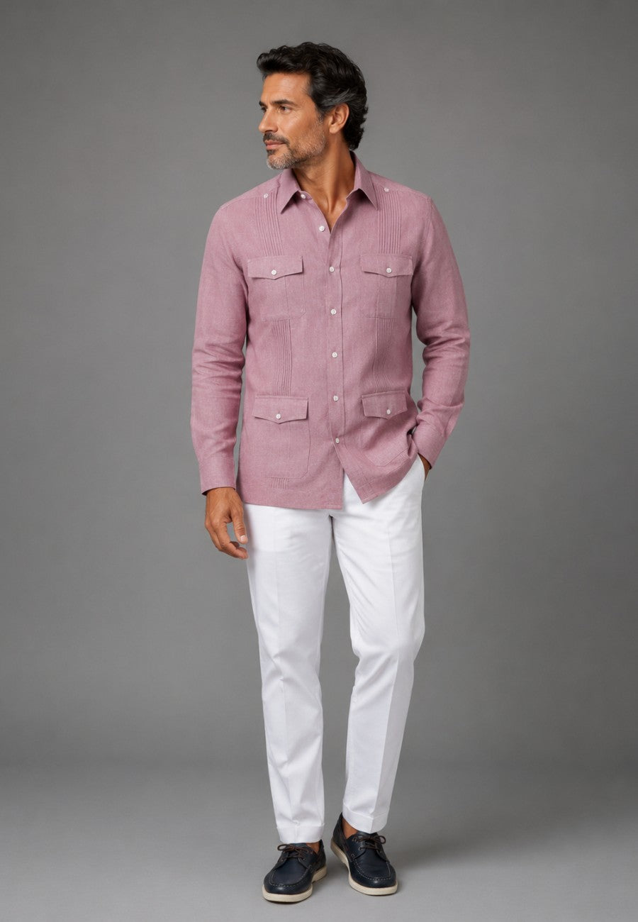 Camisa guayabera de sastrería en lino color maquillaje - hasta la talla 6XL