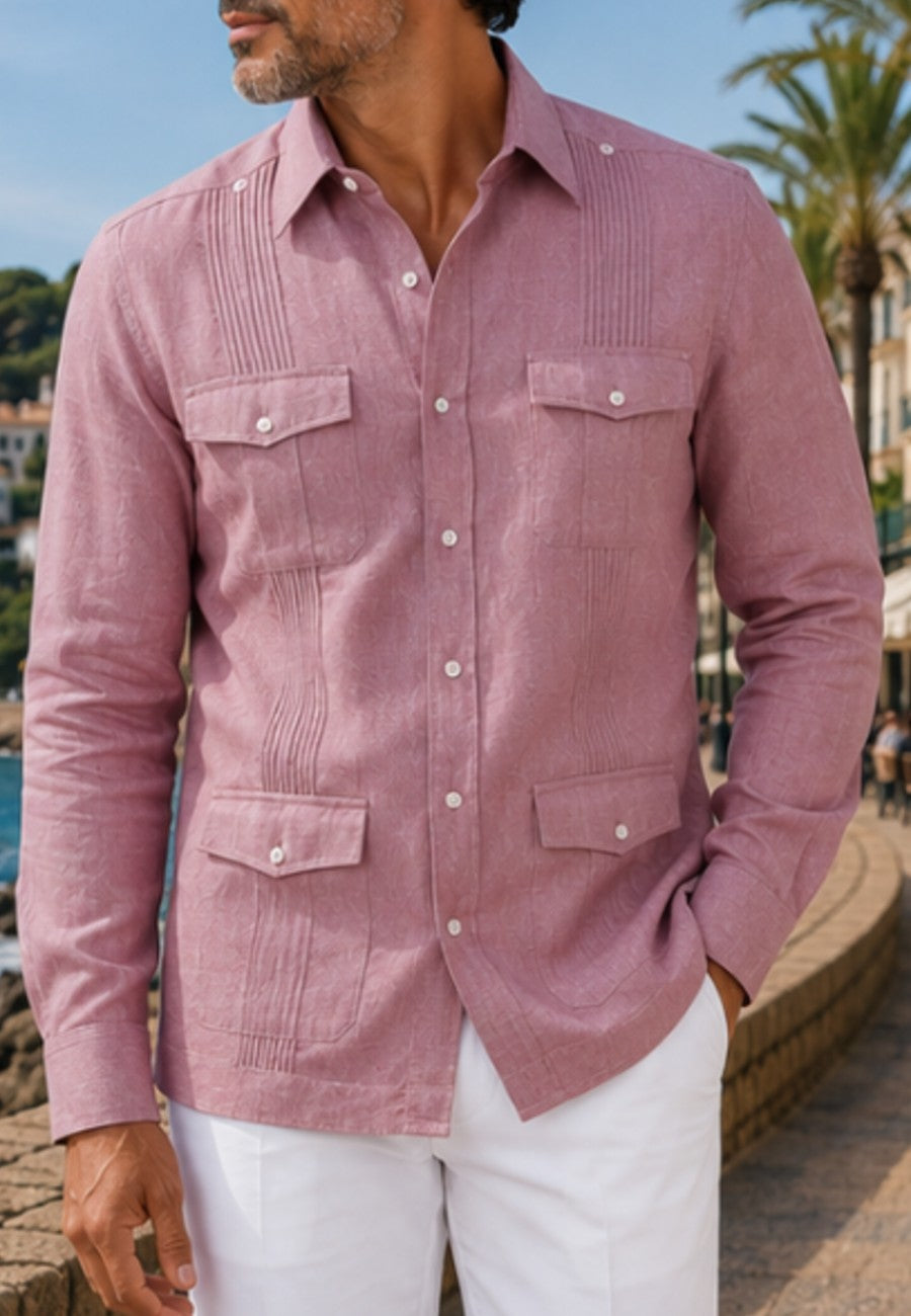 Camisa guayabera de sastrería en lino color maquillaje - hasta la talla 6XL