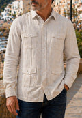 Camisa guayabera de sastrería en lino color pasto - hasta la talla 6XL