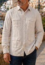 Camisa guayabera de sastrería en lino color pasto - hasta la talla 6XL