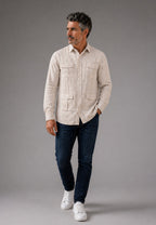 Camisa guayabera de sastrería en lino color pasto - hasta la talla 6XL