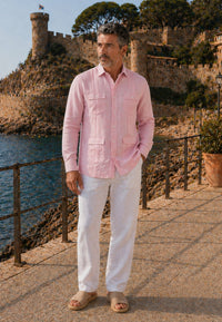 Camisa guayabera de sastrería en lino rosa - hasta la talla 4XL
