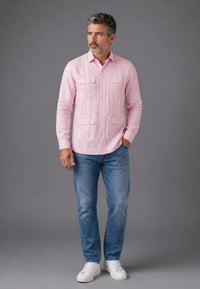 Camisa guayabera de sastrería en lino rosa - hasta la talla 4XL