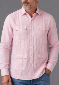 Camisa guayabera de sastrería en lino rosa - hasta la talla 4XL