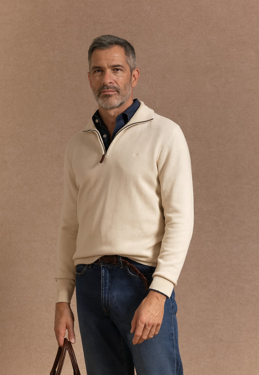 Jersey Media cremallera en color hueso