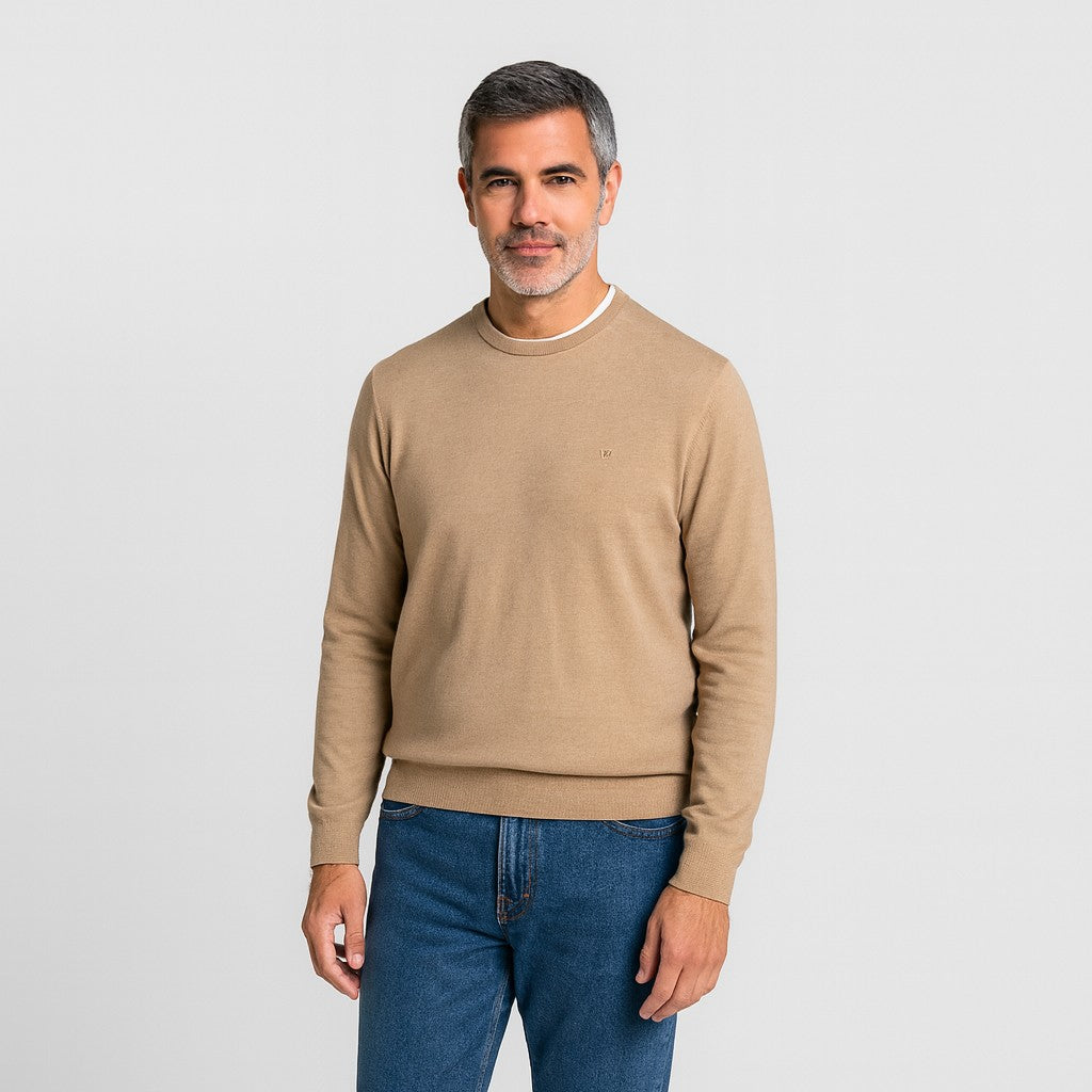 Jersey de cuello redondo de color camel