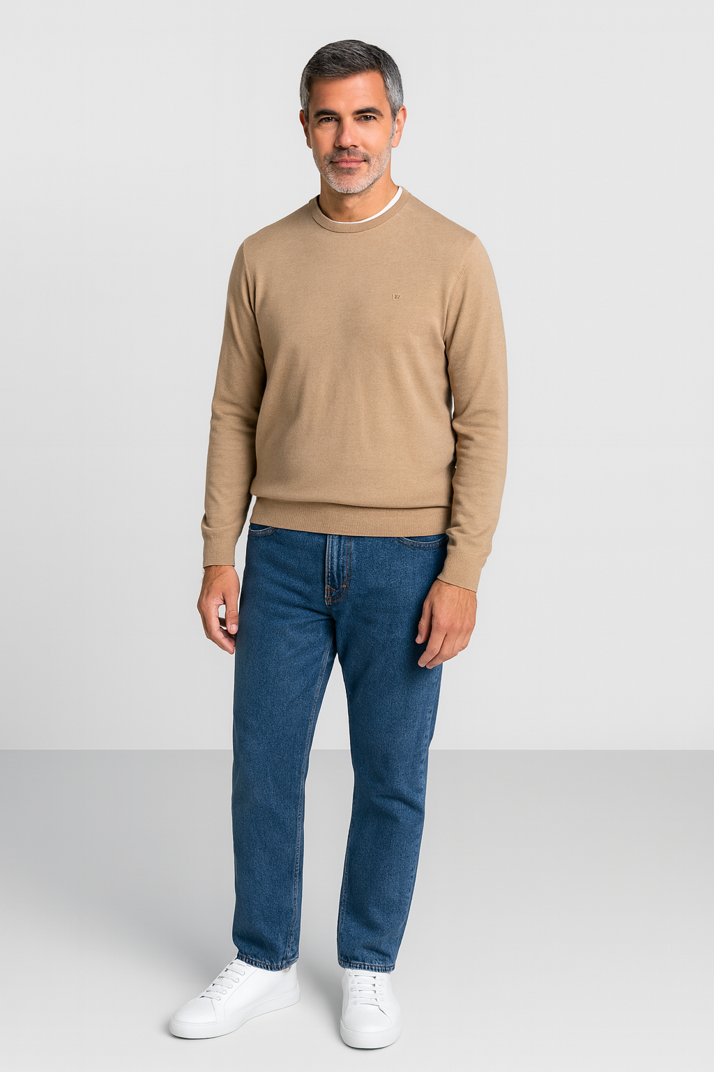 Jersey de cuello redondo de color camel