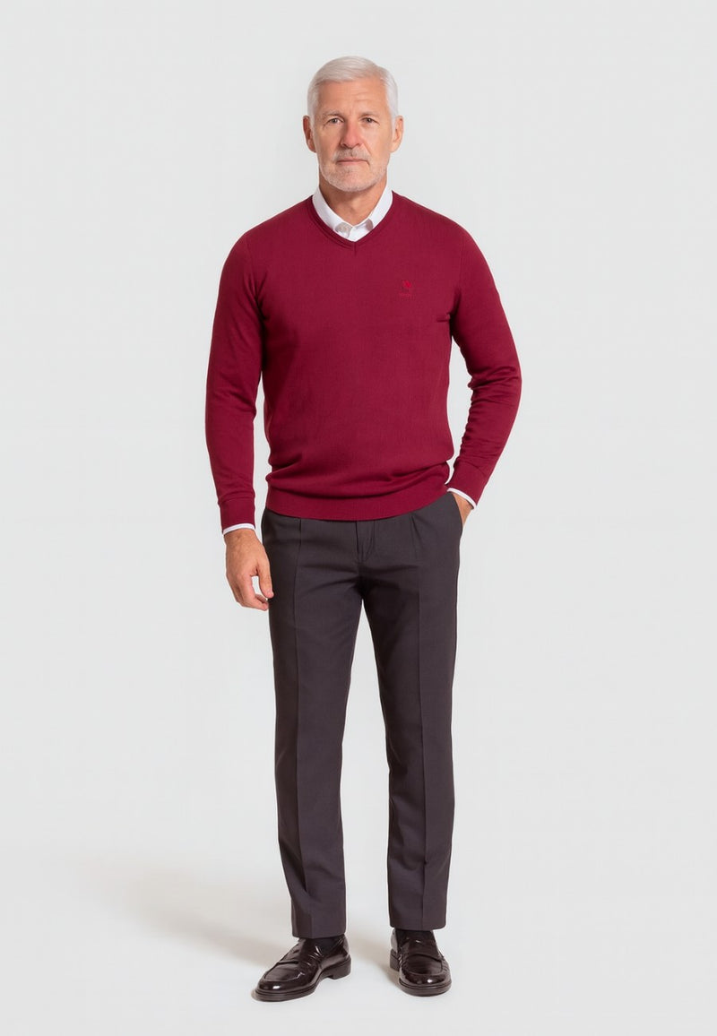 Jersey Básico cuello de pico en color granate