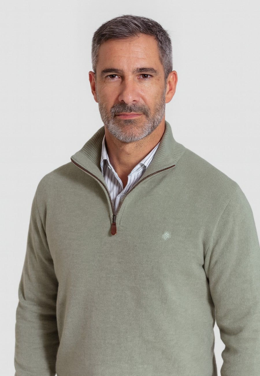 Jersey Media cremallera en color verde hoja