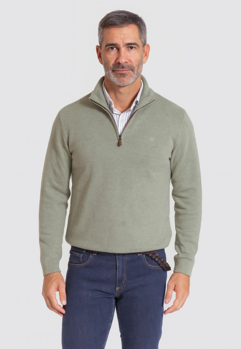 Jersey Media cremallera en color verde hoja