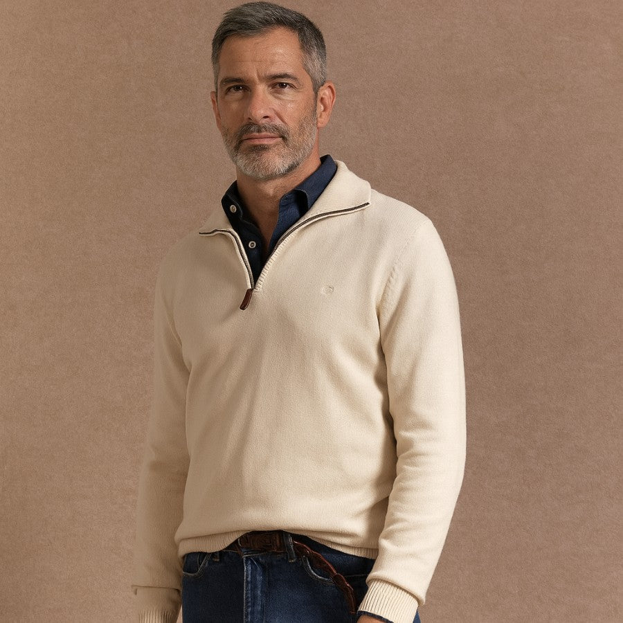 Jersey Media cremallera en color hueso