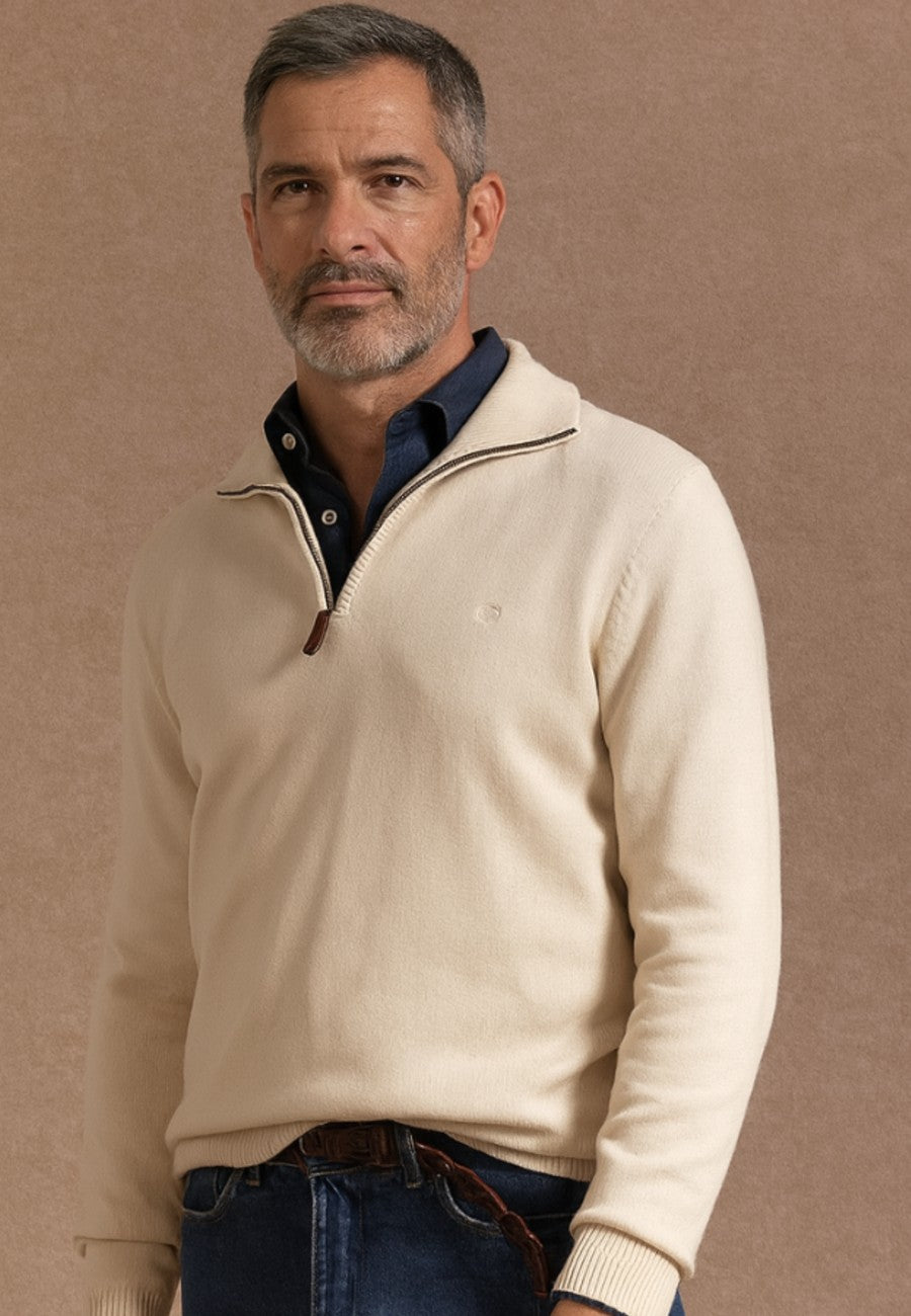 Jersey Media cremallera en color hueso