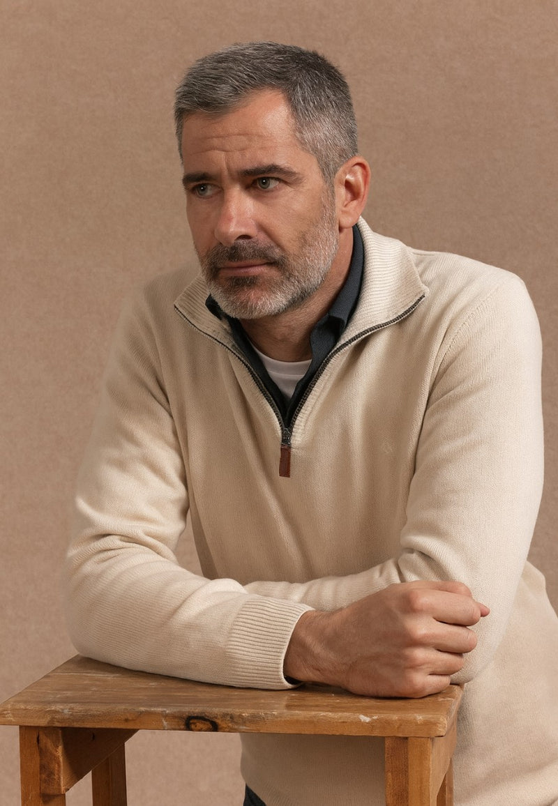 Jersey Media cremallera en color hueso