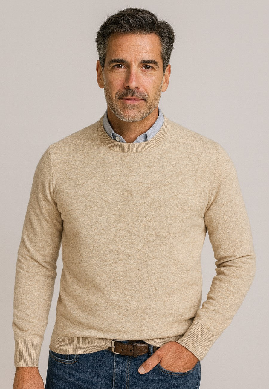 Jersey de Cashmere Touch Beige de hombre en tallas desde la 2XL a la 5XL