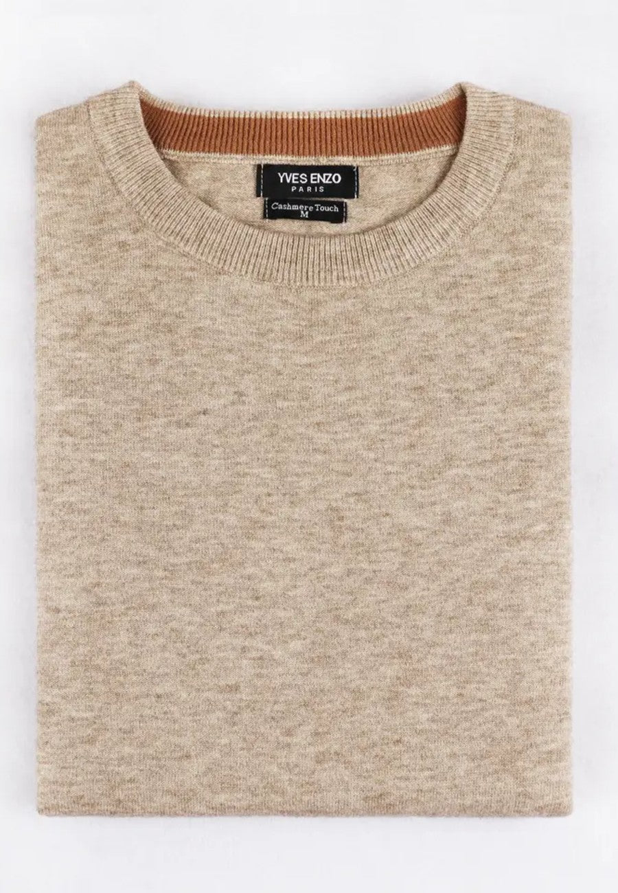 Jersey de Cashmere Touch Beige de hombre en tallas desde la 2XL a la 5XL