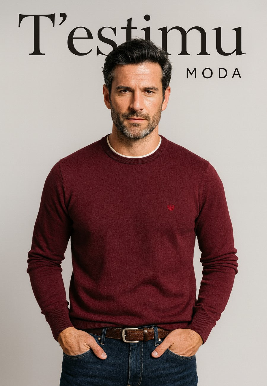 Jersey Básico cuello redondo en color Burdeos