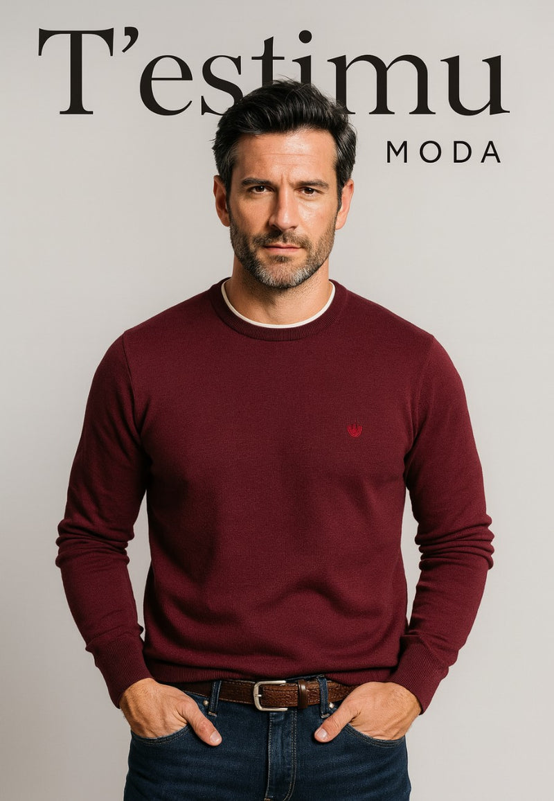 Jersey Básico cuello redondo en color Burdeos