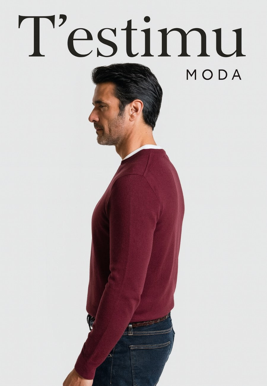 Jersey Básico cuello redondo en color Burdeos