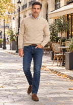 Jersey de Cashmere Touch Beige de hombre en tallas desde la S a la 5XL