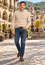Jersey de Cashmere Touch Beige de hombre en tallas desde la S a la 5XL