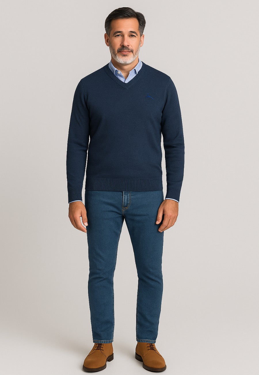Jersey de punto con cuello de pico para hombre