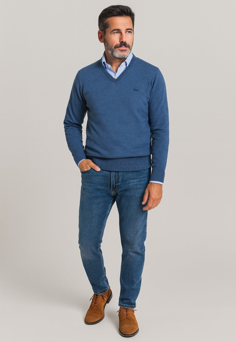 Jersey de punto con cuello de pico para hombre
