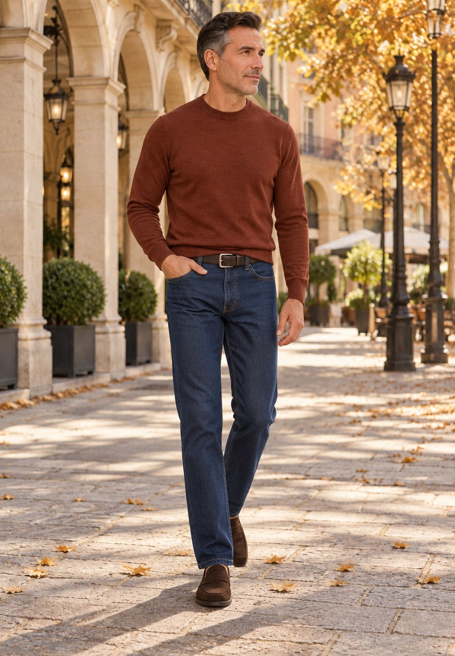 Jersey de Cashmere Touch marron de hombre en tallas desde la 2XL a la 5XL