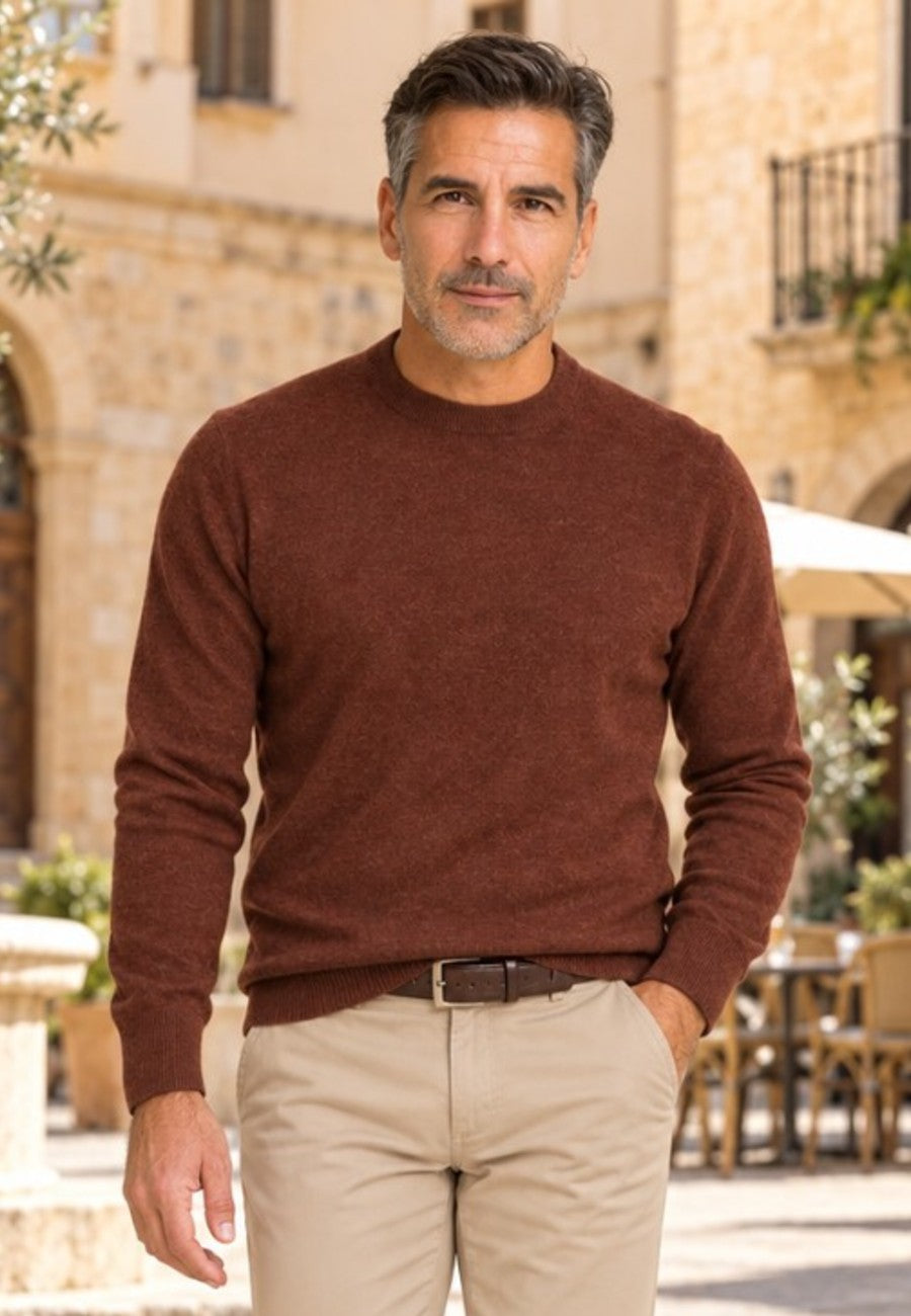 Jersey de Cashmere Touch marron de hombre en tallas desde la 2XL a la 5XL