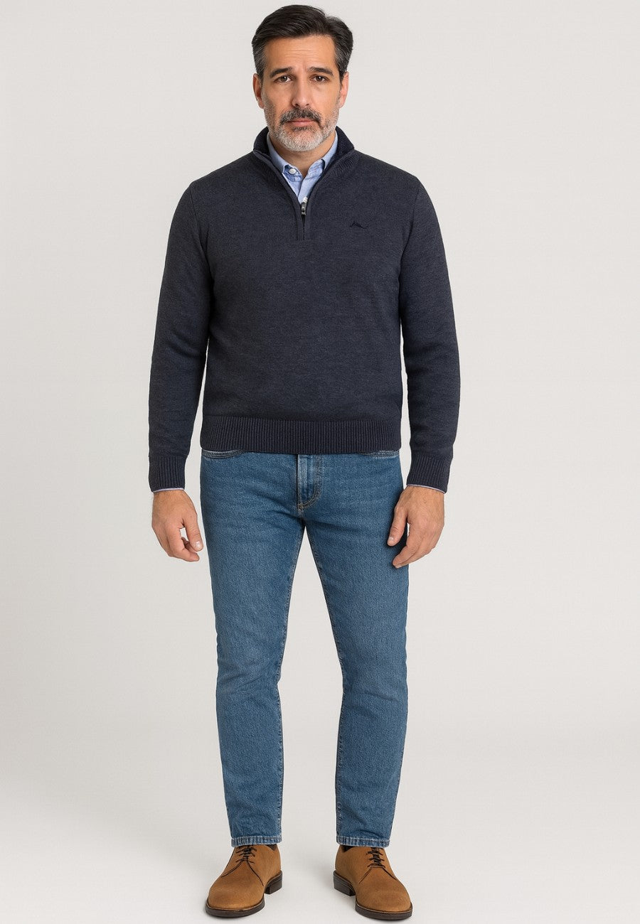 Jersey de punto de media cremallera gris oscuro