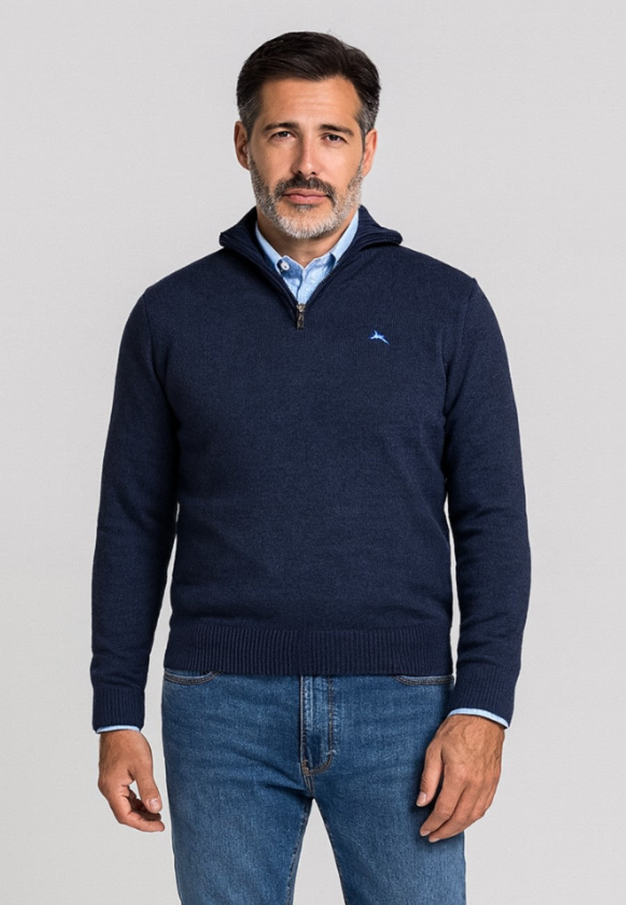 Jersey de punto de media cremallera azul marino