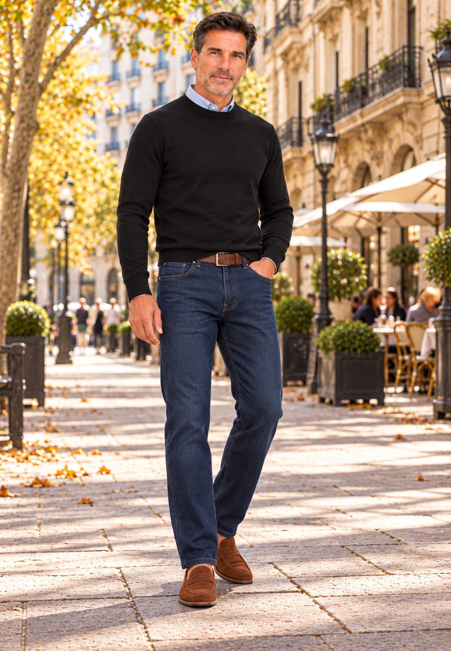 Jersey de Cashmere Touch Negro de hombre en tallas desde la S a la 5XL