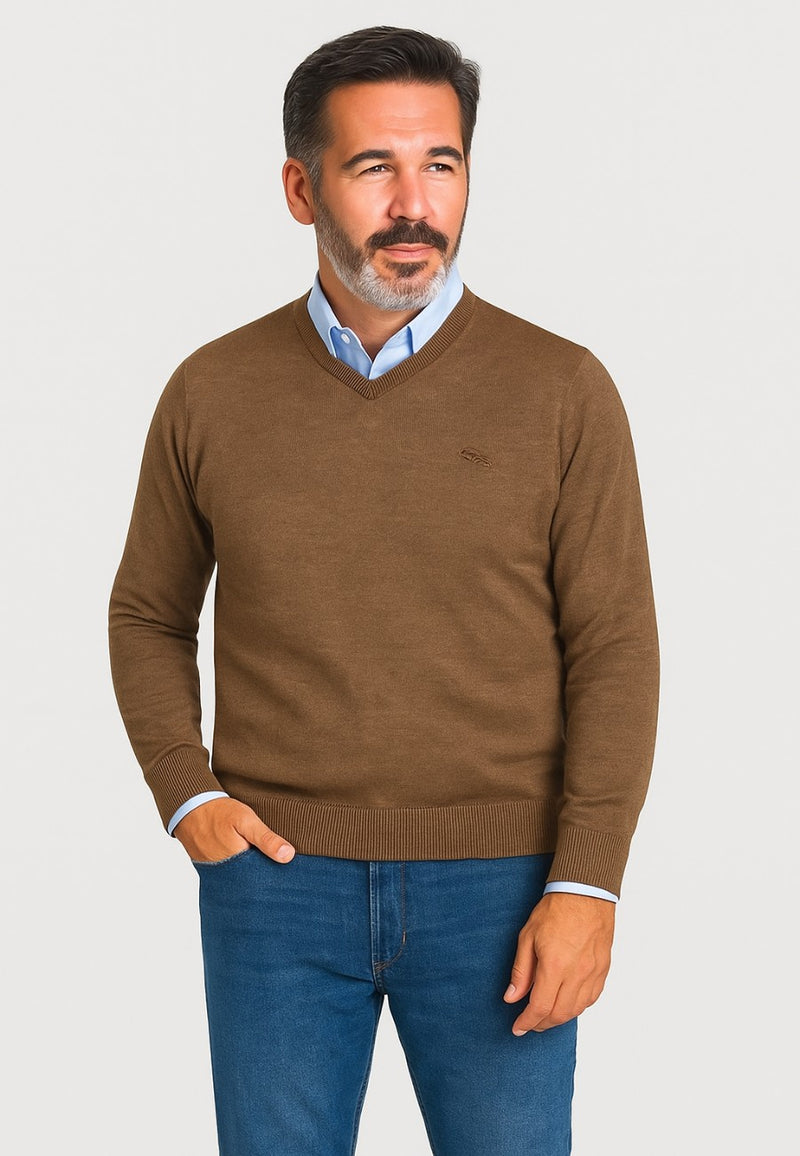 Jersey de punto con cuello de pico para hombre