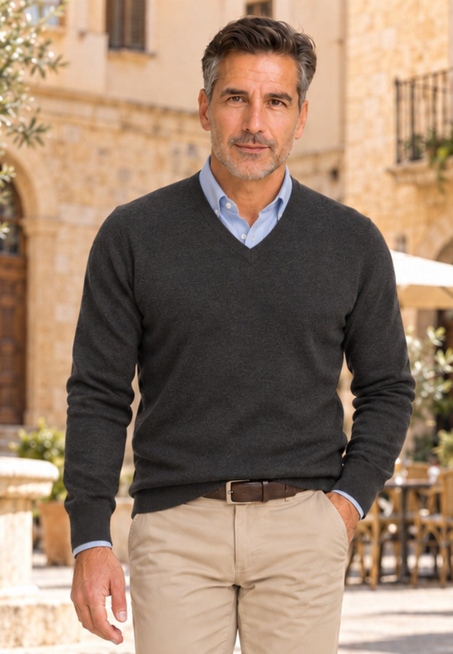 Jersey cuello de pico Cashmere Touch Color Antracita