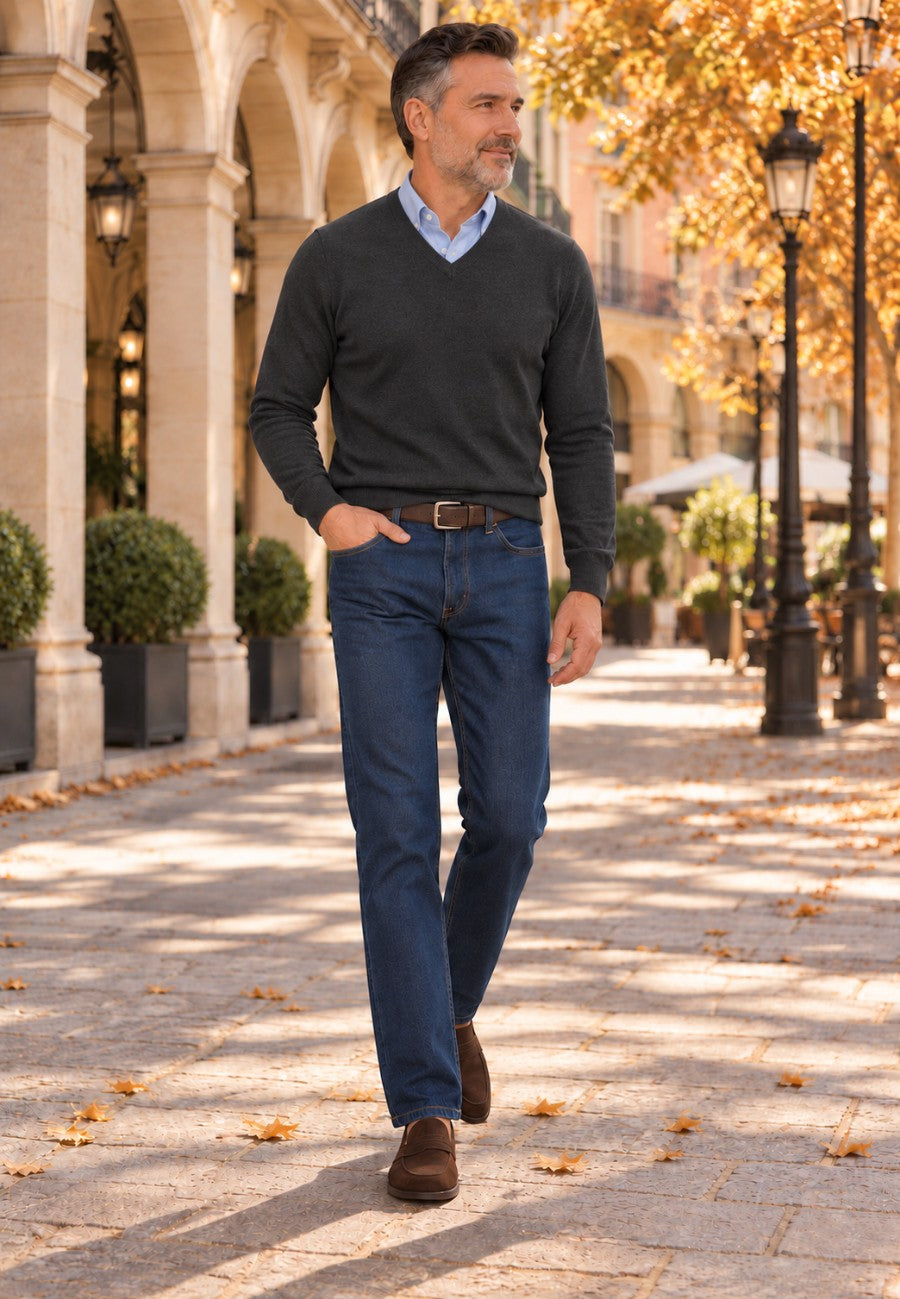 Jersey cuello de pico Cashmere Touch Color Antracita