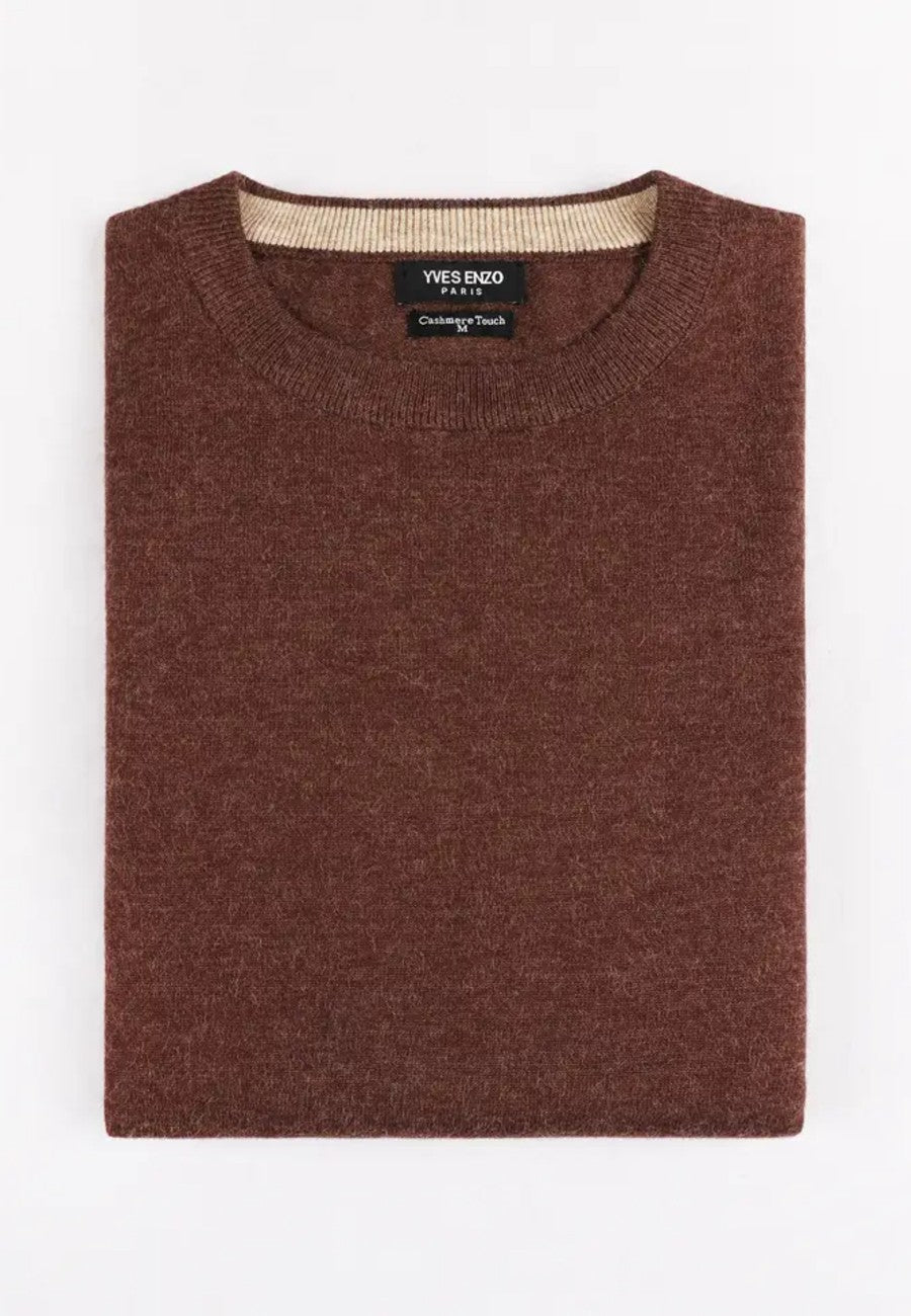 Jersey de Cashmere Touch marron de hombre en tallas desde la 2XL a la 5XL