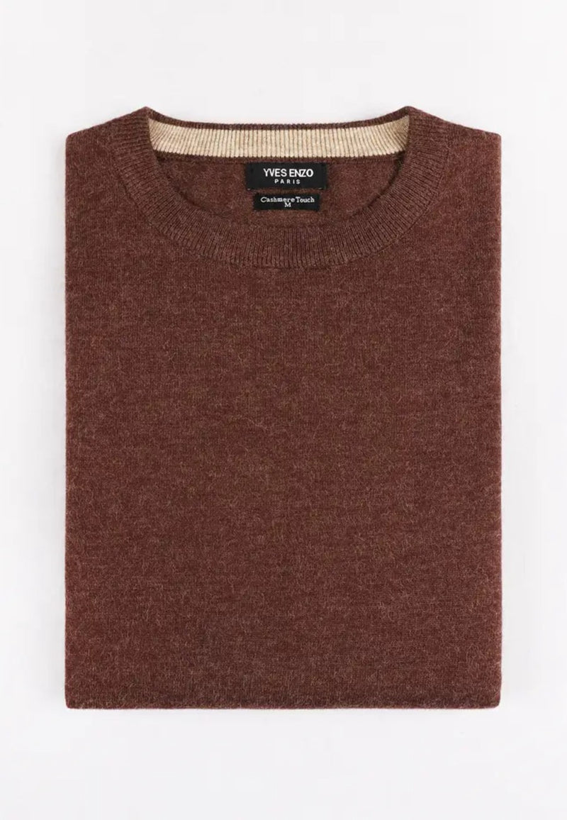Jersey de Cashmere Touch marron de hombre en tallas desde la 2XL a la 5XL
