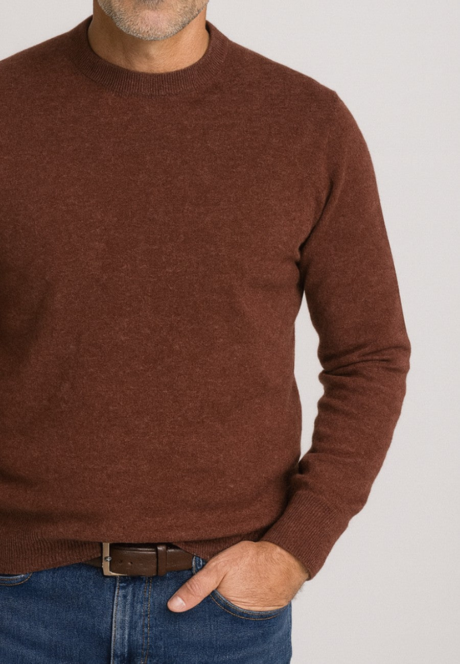 Jersey de Cashmere Touch marron de hombre en tallas desde la 2XL a la 5XL