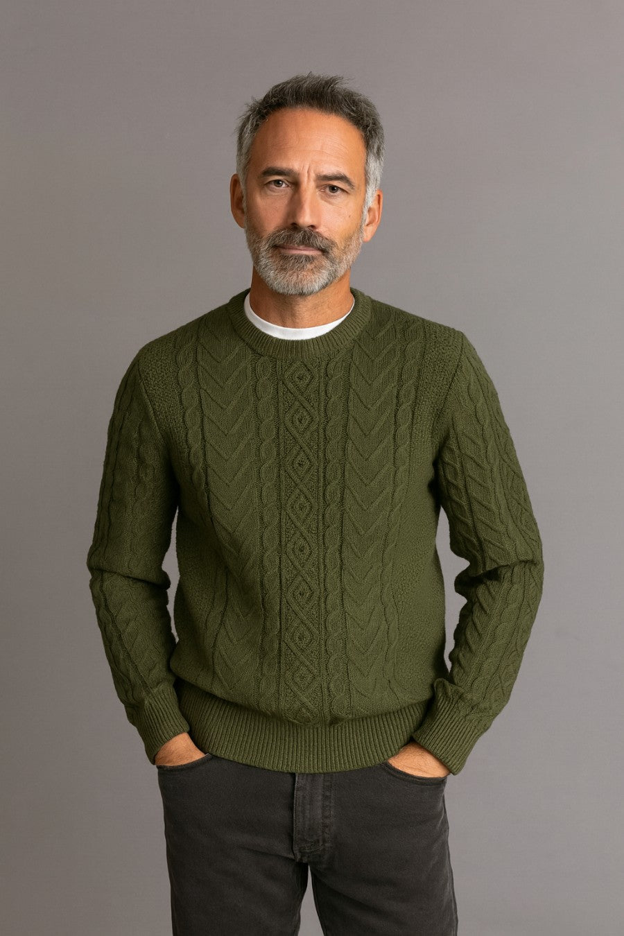 Jersey de punto trenzado en color Verde oliva