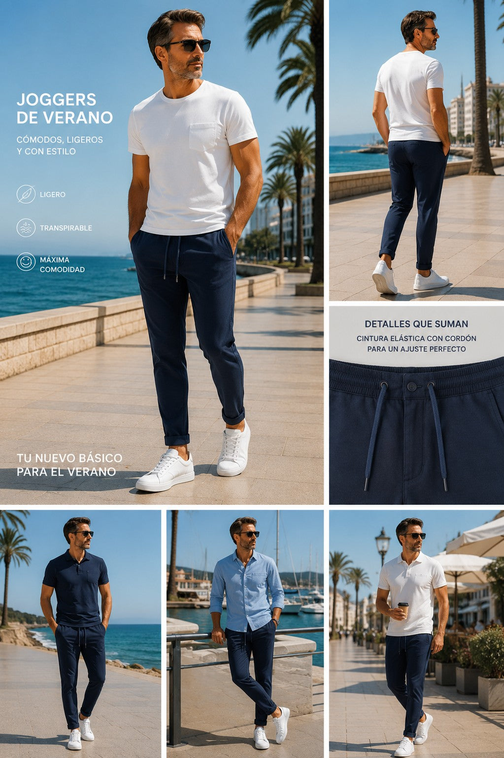 JOGGER ELÁSTICO DE TIRO ALTO DE VERANO - Color azul marino